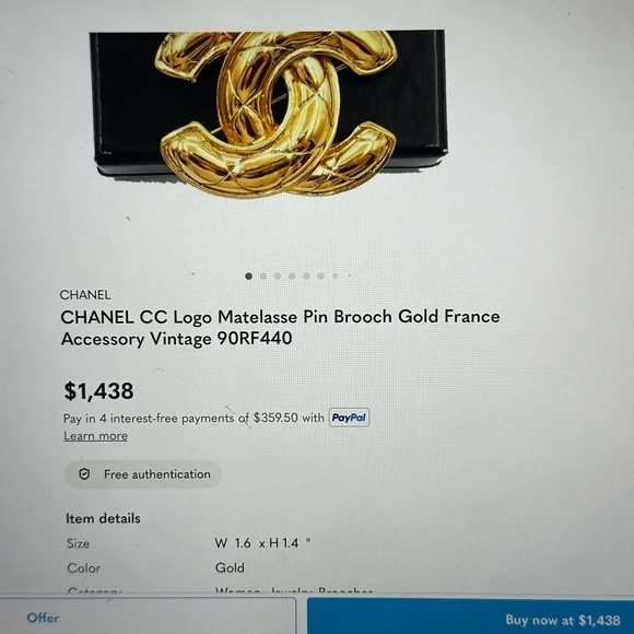 CHANEL Vintage Gold-Tone CC Matelesse Logo Brooch. Authentic, pre-loved. - Picture 11 of 11